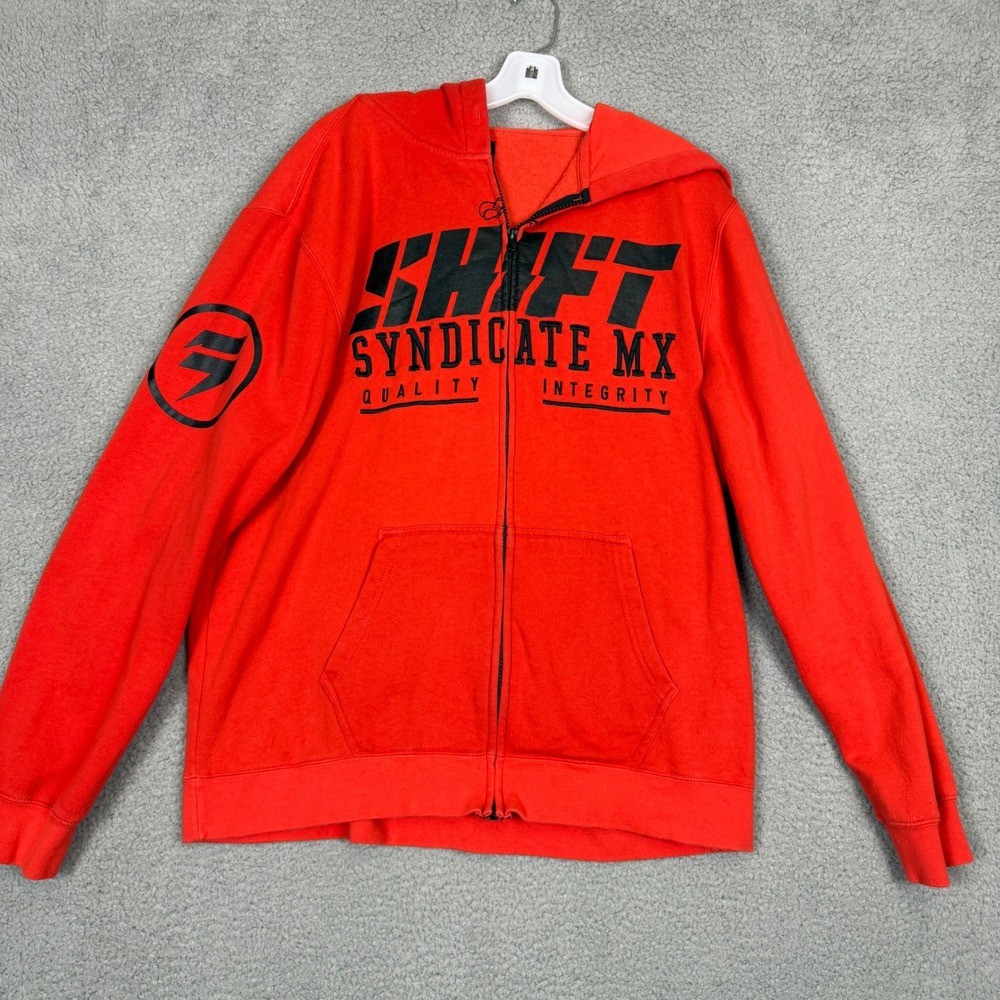 Shift Syndicate MX Mens Red Full Zip Graphic Hoodie Motocross Sweatshirt Large